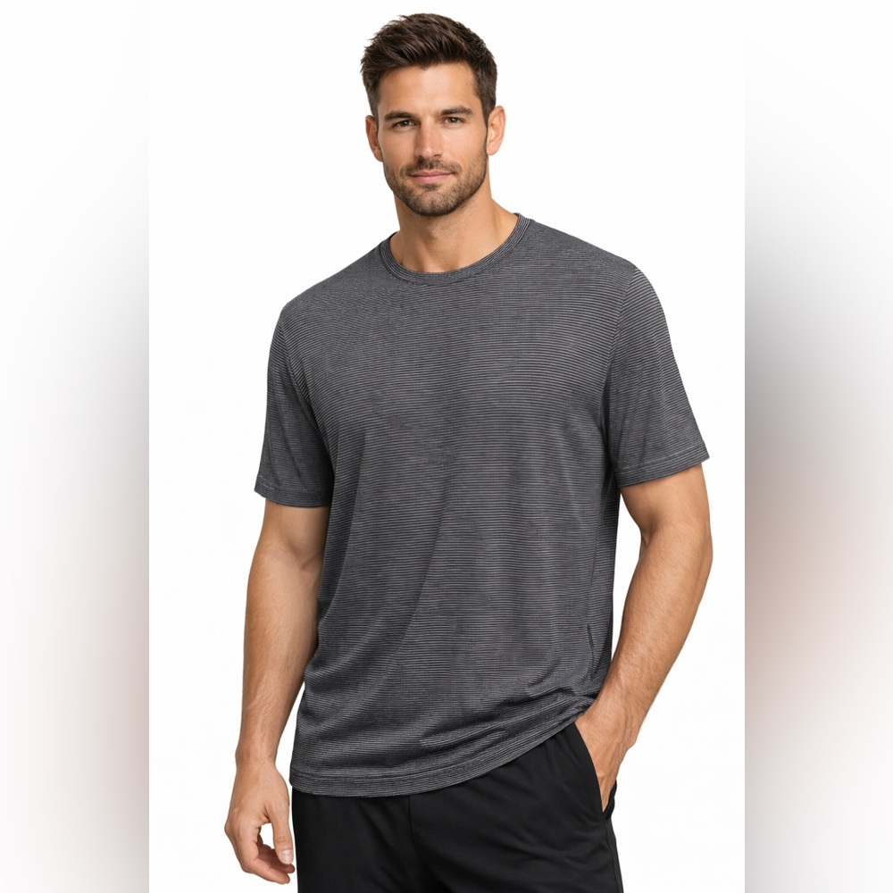 Armani Collezioni Gray Black Striped Short Sleeve T-Shirt Men’s Size L